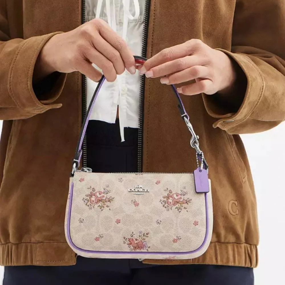 Coach Nolita 19 CAQ19 Cream and Purple Floral Shoulder Bag